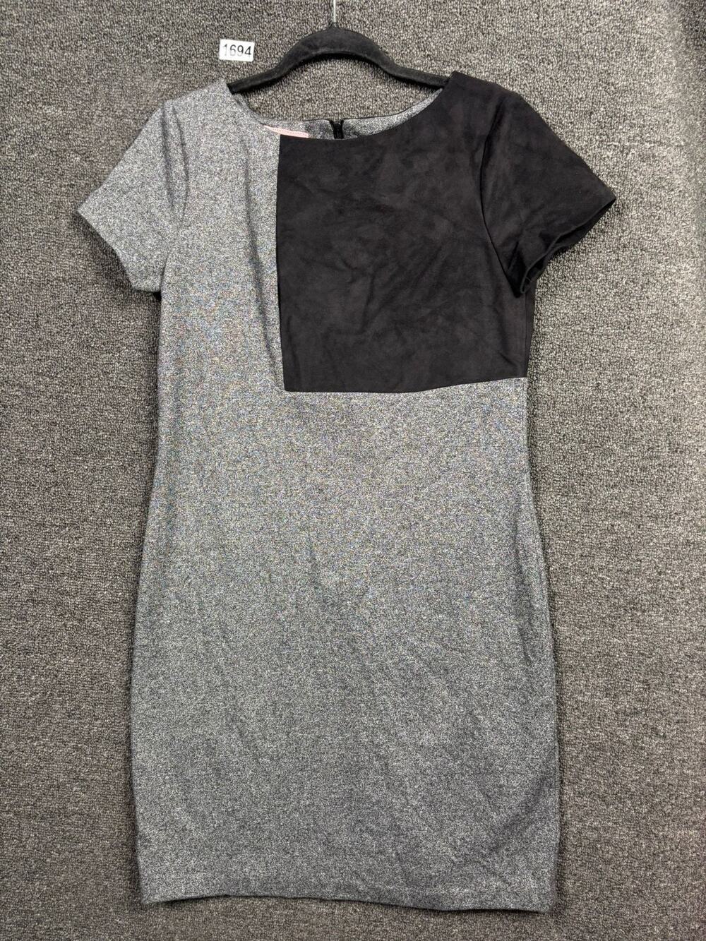 Phoebe Couture Sheath Dress Colorblock Gray Black Short Sleeves Women Size 6NEW